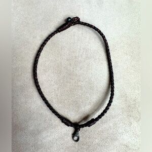 Dark Brown Braided Leather Necklace with Pave Clasp for a Pendant